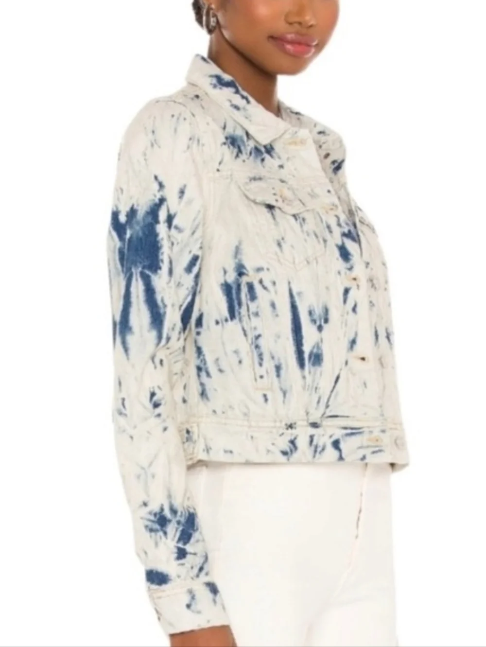 Free People Rumors Denim Jean Jacket- Jones Tie Dye Blue - Picture 12 of 13